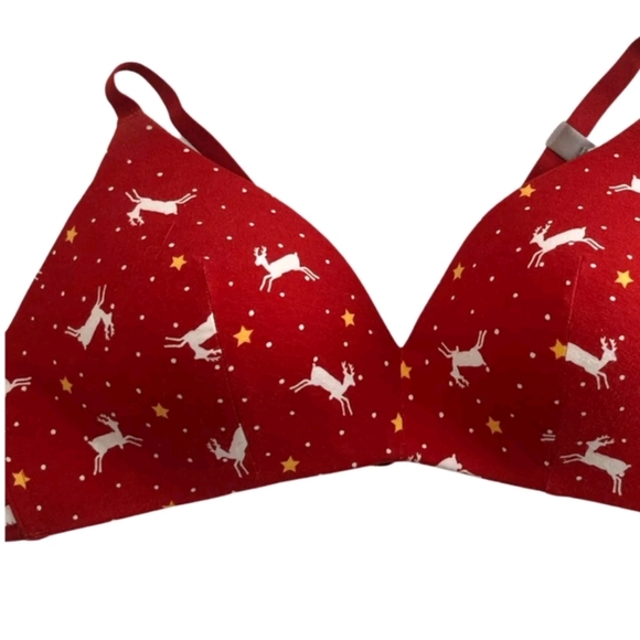 36D Size New Organic Cotton Christmas 🎄 Red Bra Deer soft wire-free Ambrielle - Picture 5 of 8